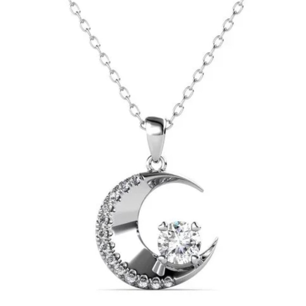 Certified 1/2 ct. t.w. Diamond Moissanite Crescent Moon Necklace NEW - Picture 1 of 7